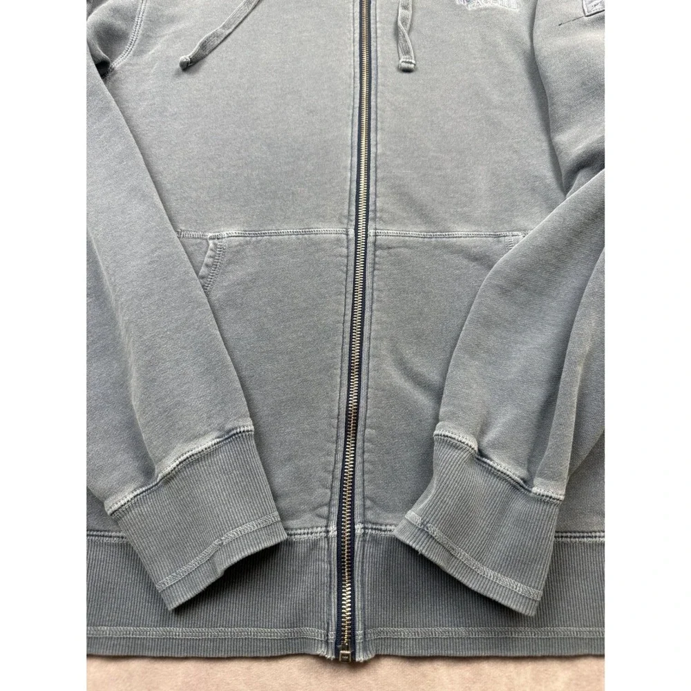 The North Face Mens L Full Zip Hoodie Blue Mountain Graphic Logo Sweatshirt Fade